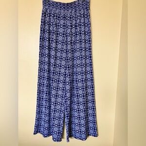 Halo Blue and White Printed Palazzo Pants